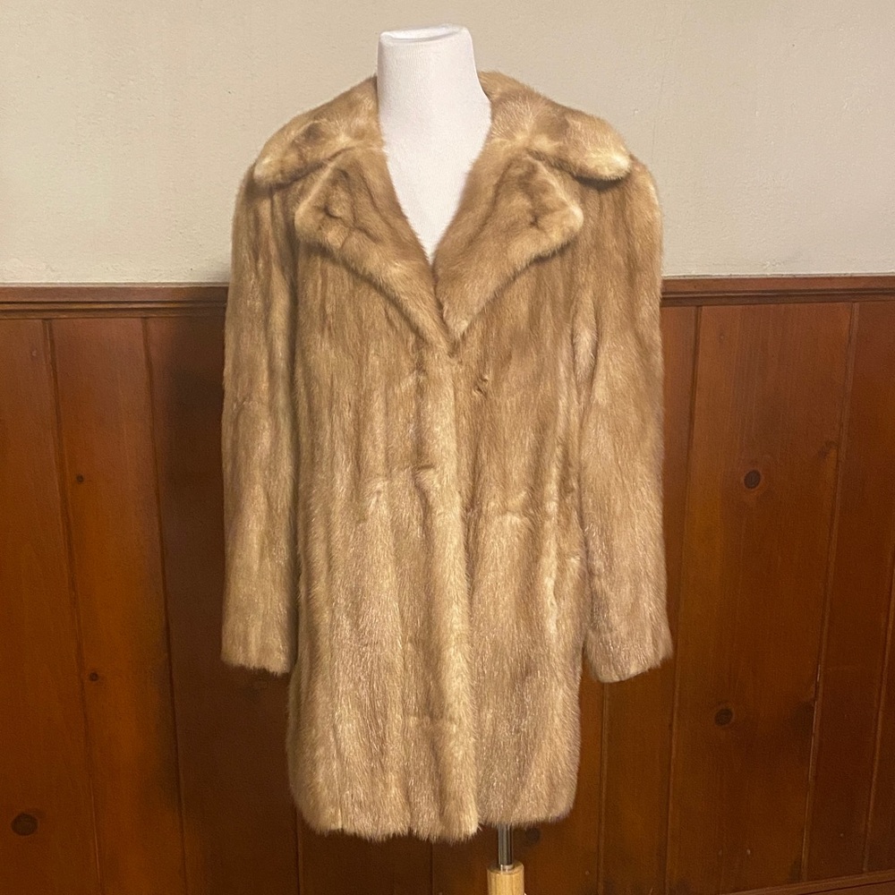 Elegant Vintage Tan Mink Fur Coat with optional leather belt